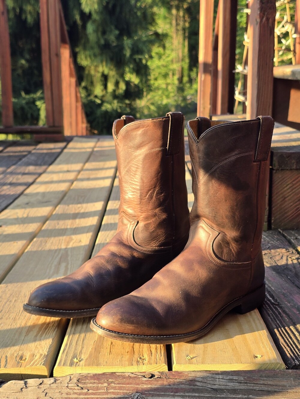 Justin, Mens Western Roper Boots, Brown Leather, Concert, Festival Sz 11 EE